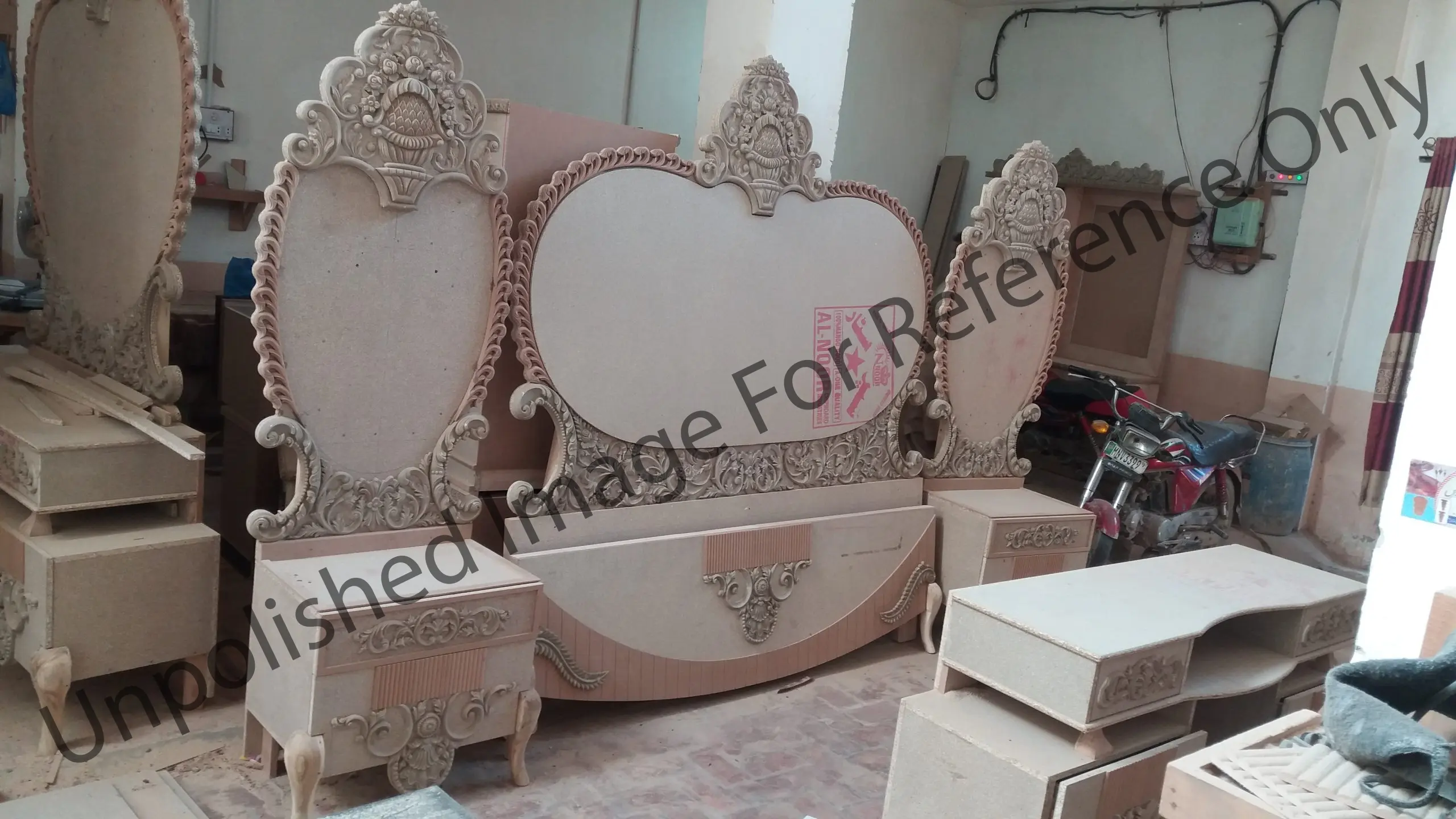 Floral Wave Cream Panel Bed Unpolished