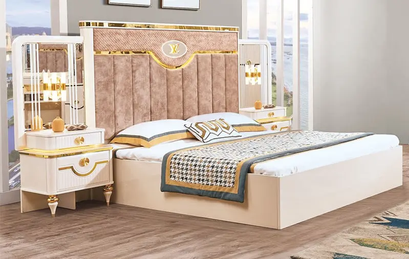 Luxury Stripe Emblem Wing Bed Set | Premium Furniture Multan
