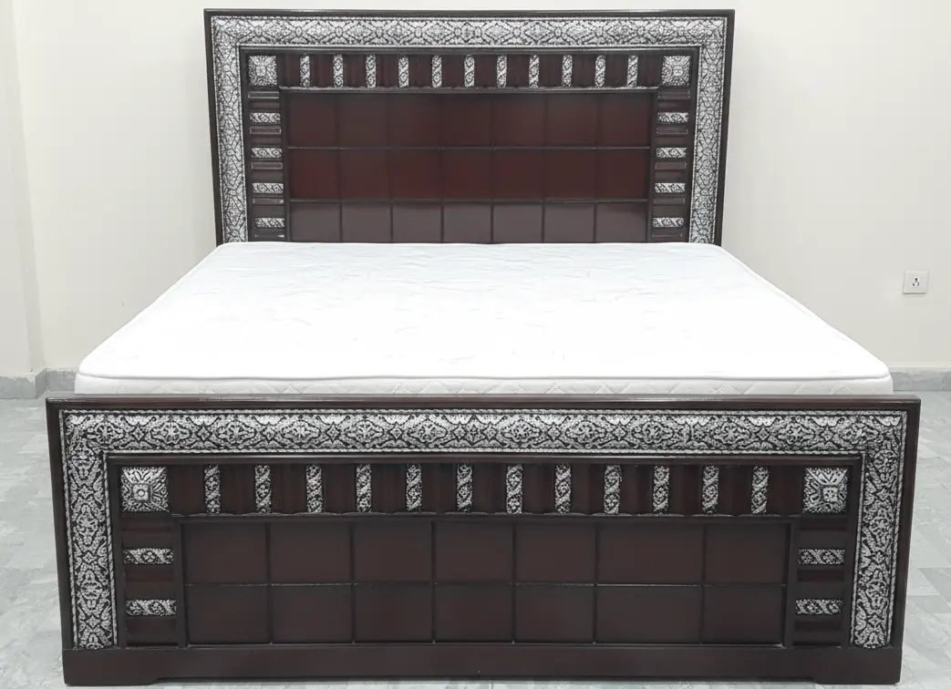 Silver Border Block Panel Bed | Modern Wooden Furniture Multan