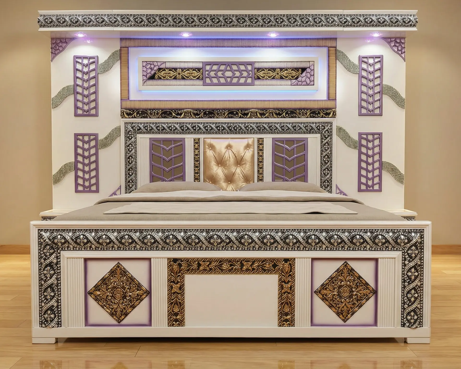 Diamond Glow Crest Panel Bed | Modern Furniture Multan