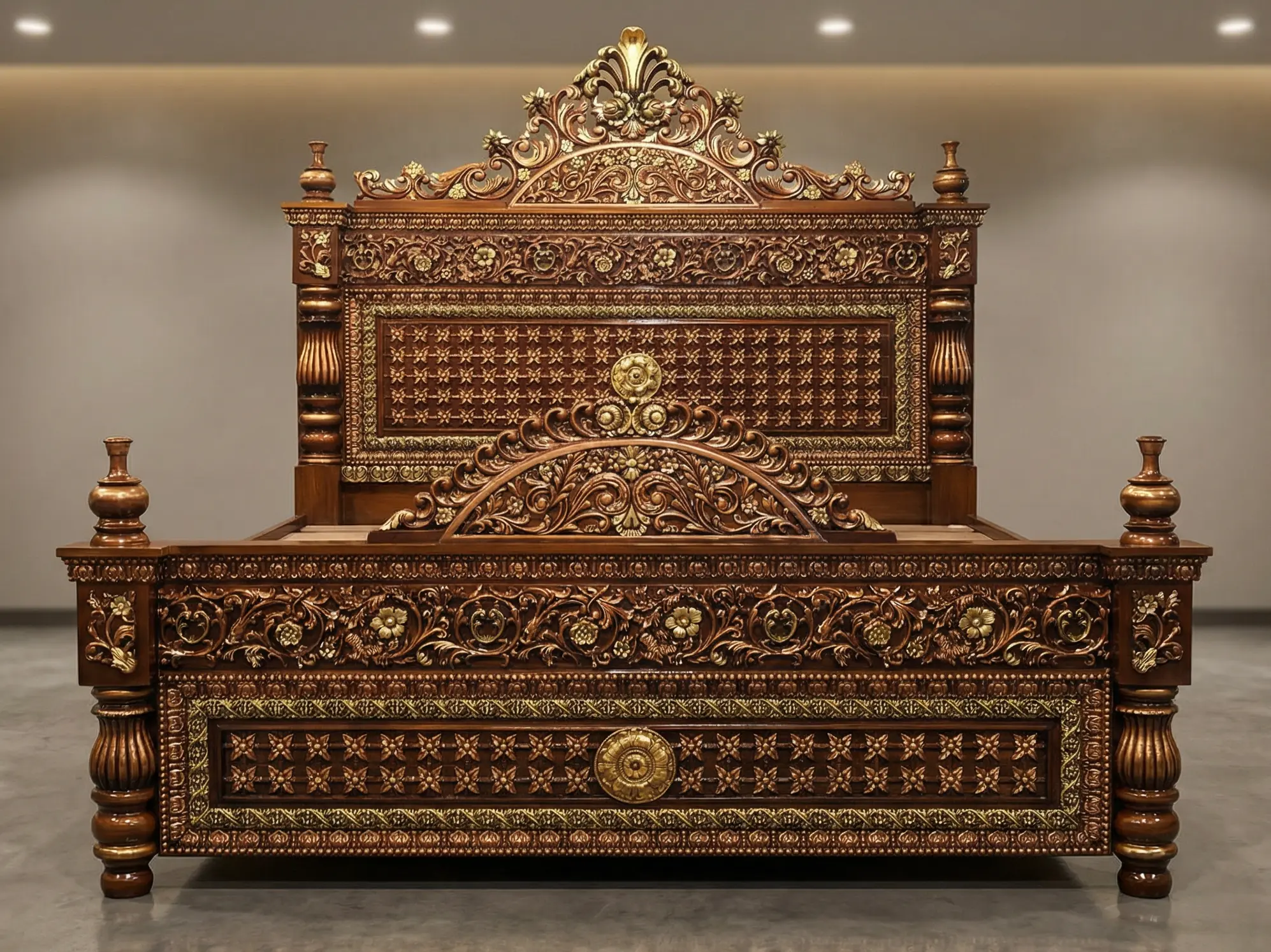 Chinioti Vine Arch Frame Bed | Traditional Wooden Furniture Multan