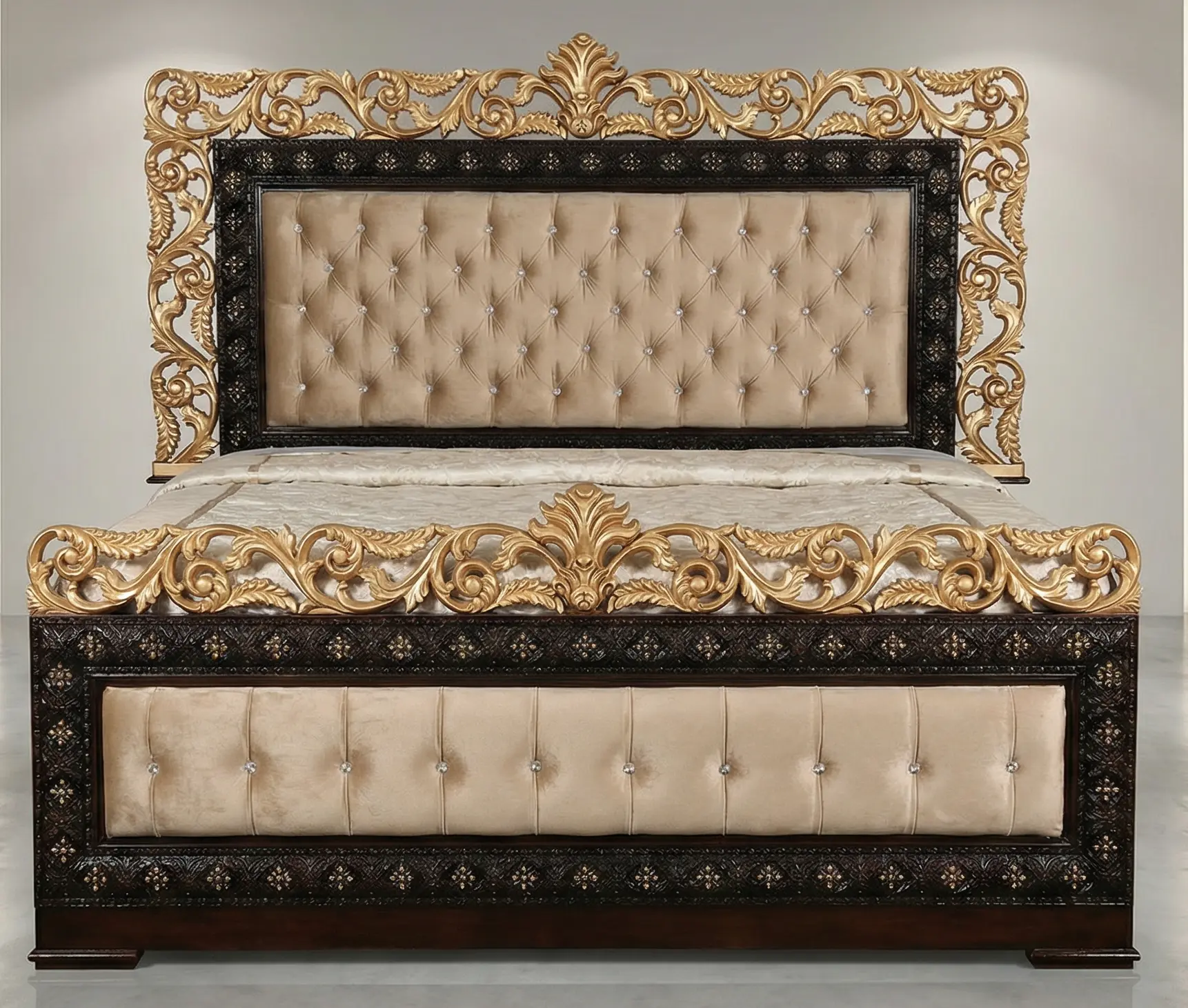 Regal Scroll Nest Fabric Bed Set | Luxury Furniture Multan