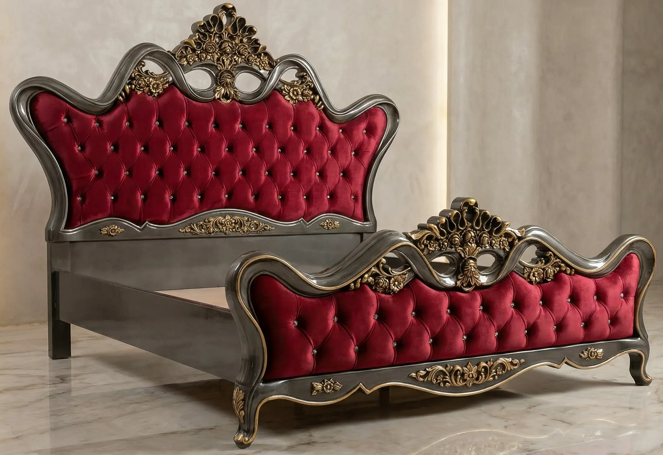 Black Cobra Bedroom Set with Gold Finishing | Top Furniture Multan
