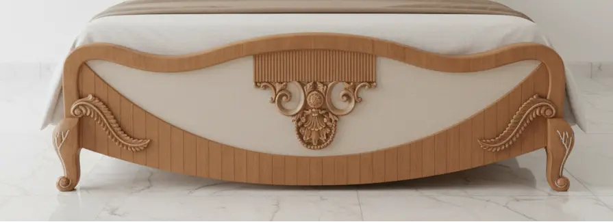 Floral Wave Cream Panel Bed's Footboard