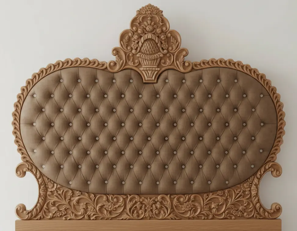 Floral Wave Cream Panel Bed Headboard